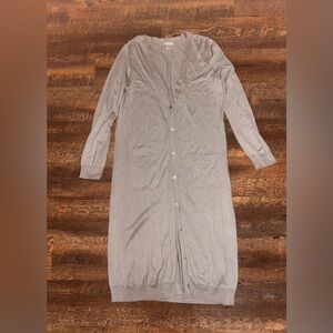 Garnet Hill Womens Gray Silk Cotton Long Sleeve Button Duster Cardigan S Pockets